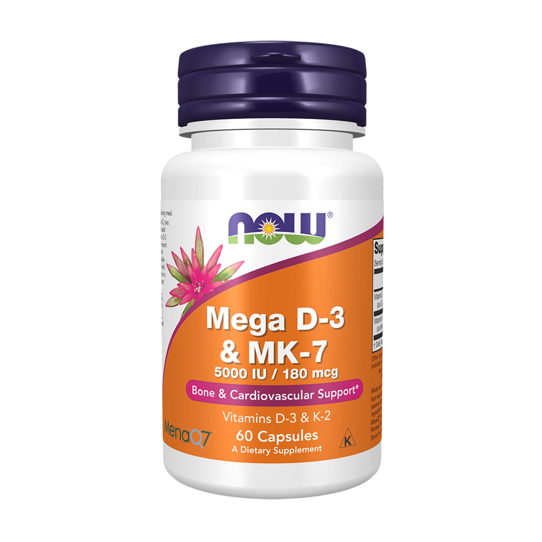 Вітамін Д3 та К2 NOW foods Mega D3 та MK-7, 100 мкг (4000 МО) та 180 мкг, 60 капсул